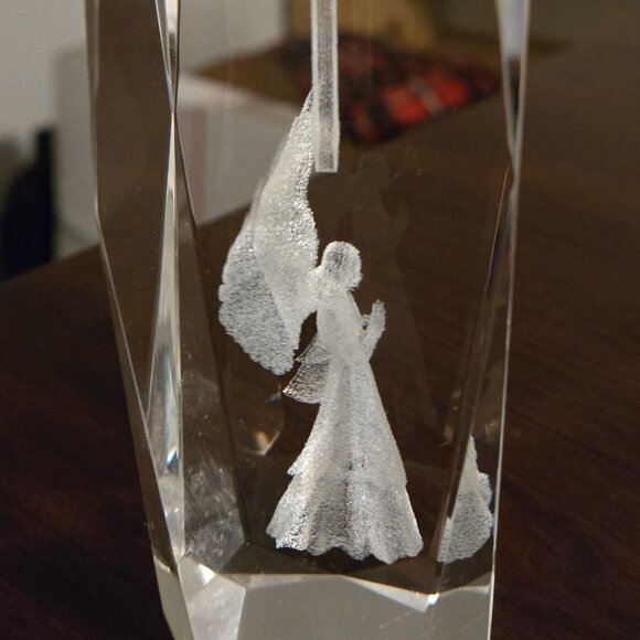 3D Laser Etched Crystal 6" Tall Cross with Angel - Picture 4 of 4